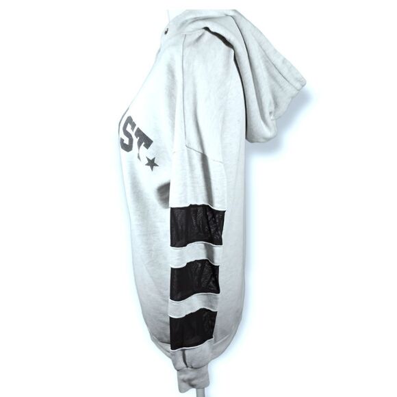FOREVER 21 GRAY & BLACK MESH SLEEVE HOODIE SZ.S GUC - Picture 2 of 5